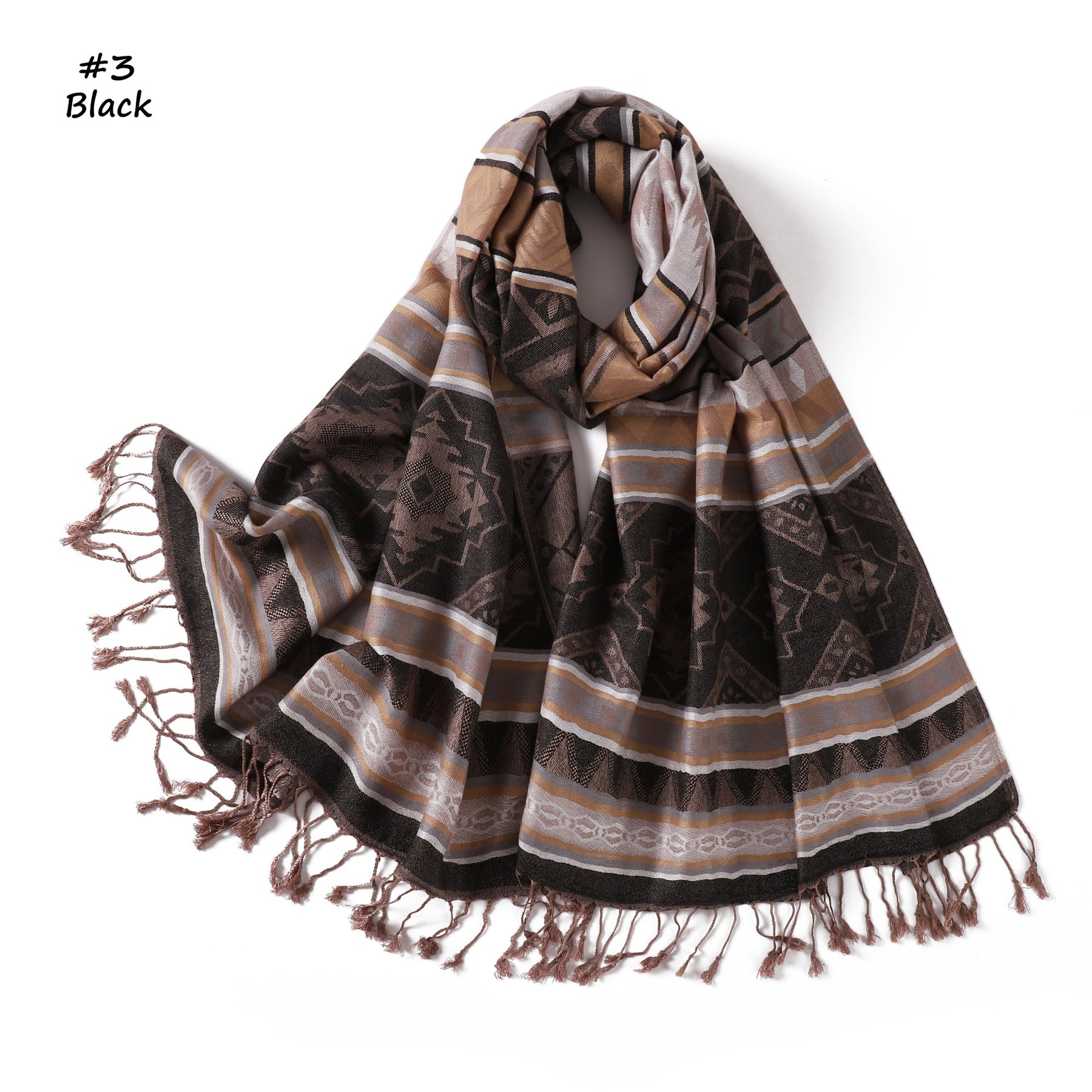TH04-2327  Thin Viscose Diamond Jacquard Tassel Hijab