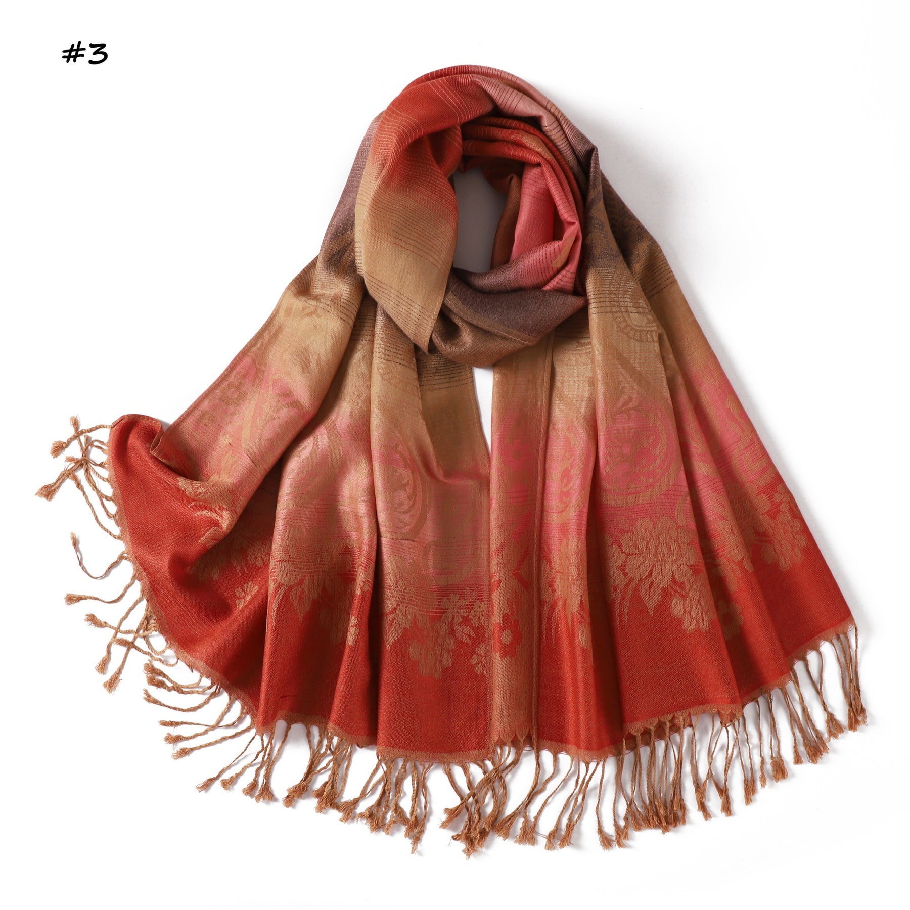 TH05-047  Rainbow Gradient Paisley Jacquard Tassel Viscose Hijab