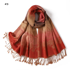 TH05-047  Rainbow Gradient Paisley Jacquard Tassel Viscose Hijab