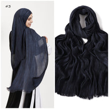 YZ319  Plain Vertical Stripe Modal Crinkle Fringe Hijab
