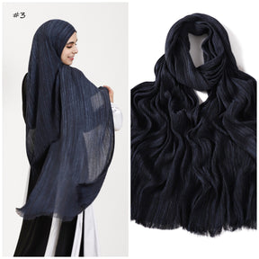 YZ319  Plain Vertical Stripe Modal Crinkle Fringe Hijab