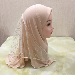 H084 2-7 years old Net yarn splicing plain instant hijab