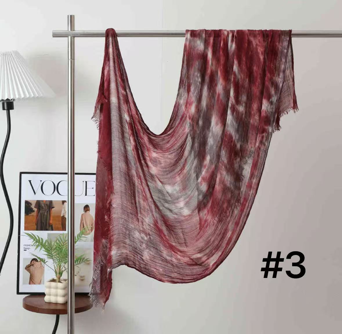 SS008  Modal Dreamy Tie-Dye Short Tassel Crinkle Hijab