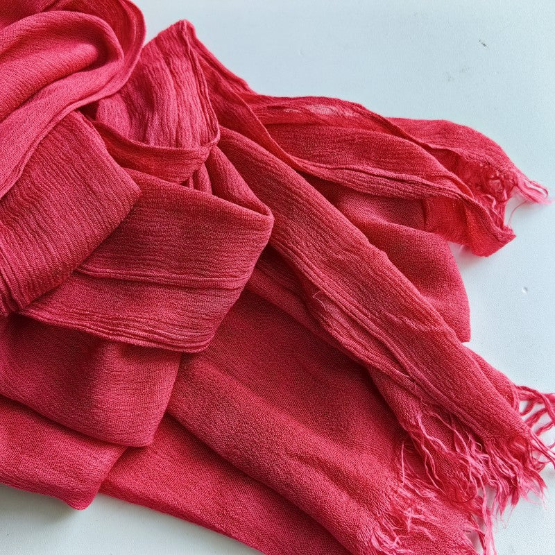 WJA79  Plain natural crinkle cotton hijab with fringes on both ends