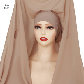 YZ316  Plain Silky Thick Chiffon Hijab with Built-in Magnetic Buckle and Matching Undercap