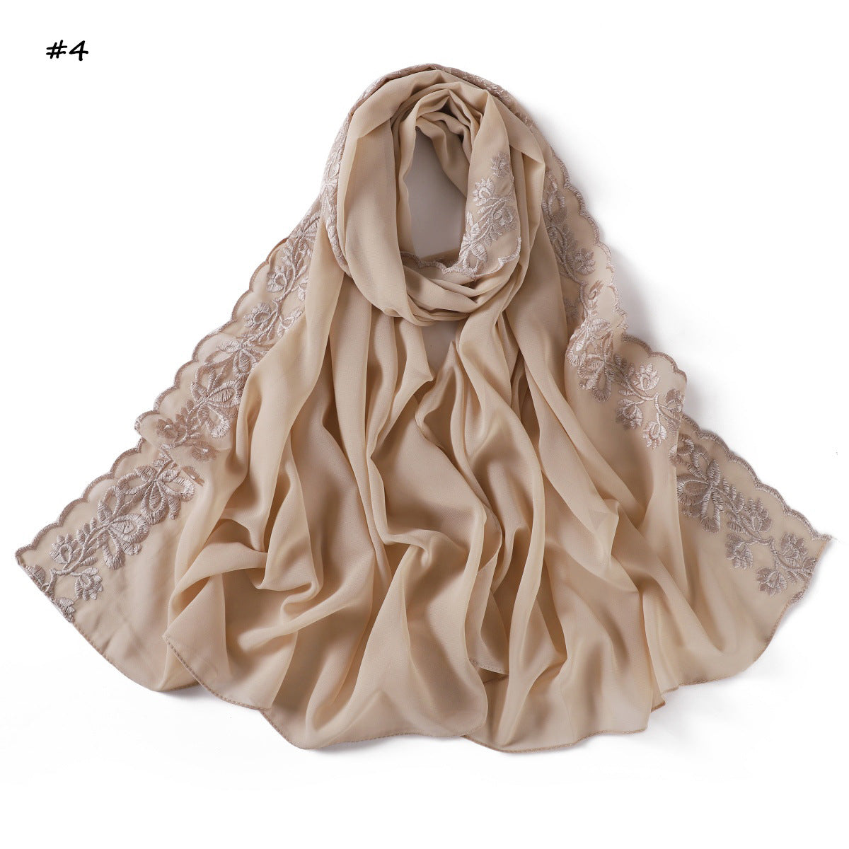 YZ315  Plain Chiffon Butterfly Embroidery Pearl Lace Hijab