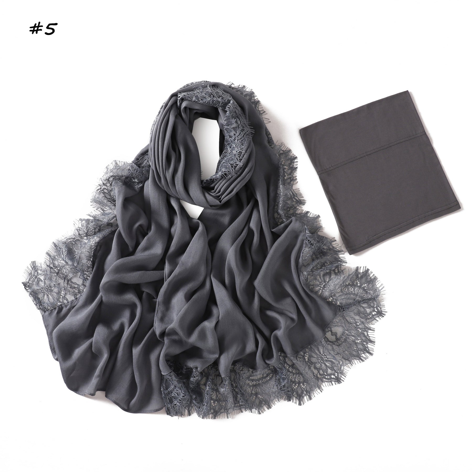 YZ347  Plain Modal Lace Hijab + Mercerized Cotton Tube Cap Set