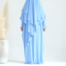 LR616+HJ908  Plain Polyester Batwing Dress + Hijab Set