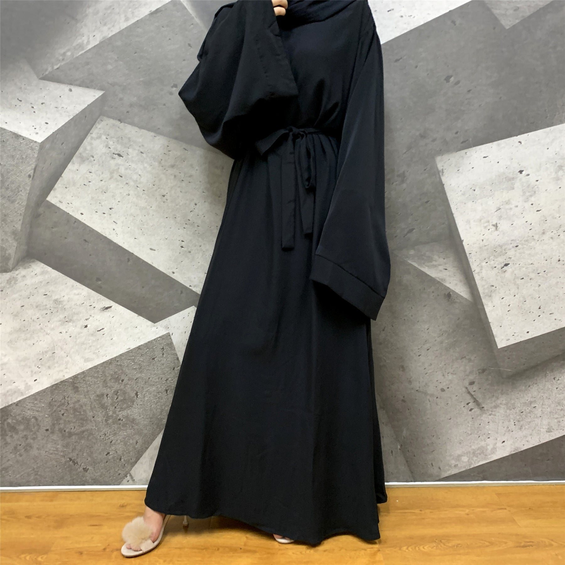 6394 Solid color lace-up Muslim abaya