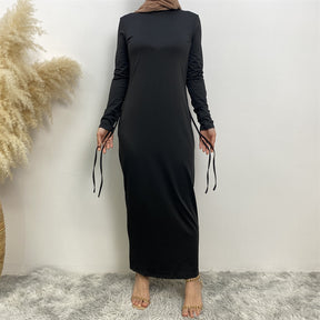 6736 Arabian solid color long-sleeved dress women's side drawstring bottoming shirt - MinYang Fashion Apparel Accessory Manufacturer