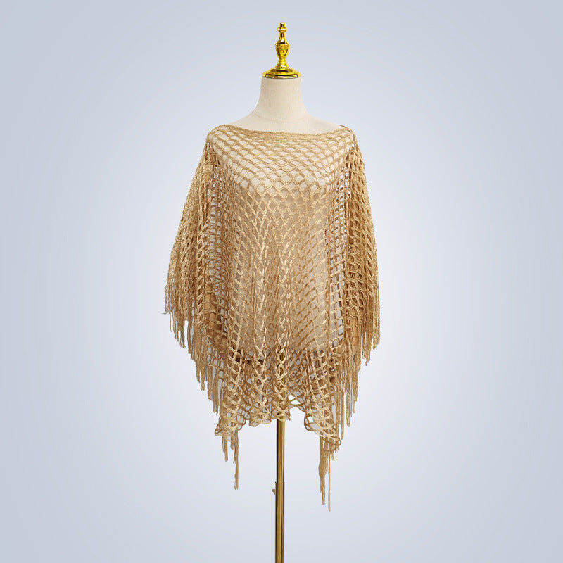A2  Solid color knitted mesh hollow pullover shawl