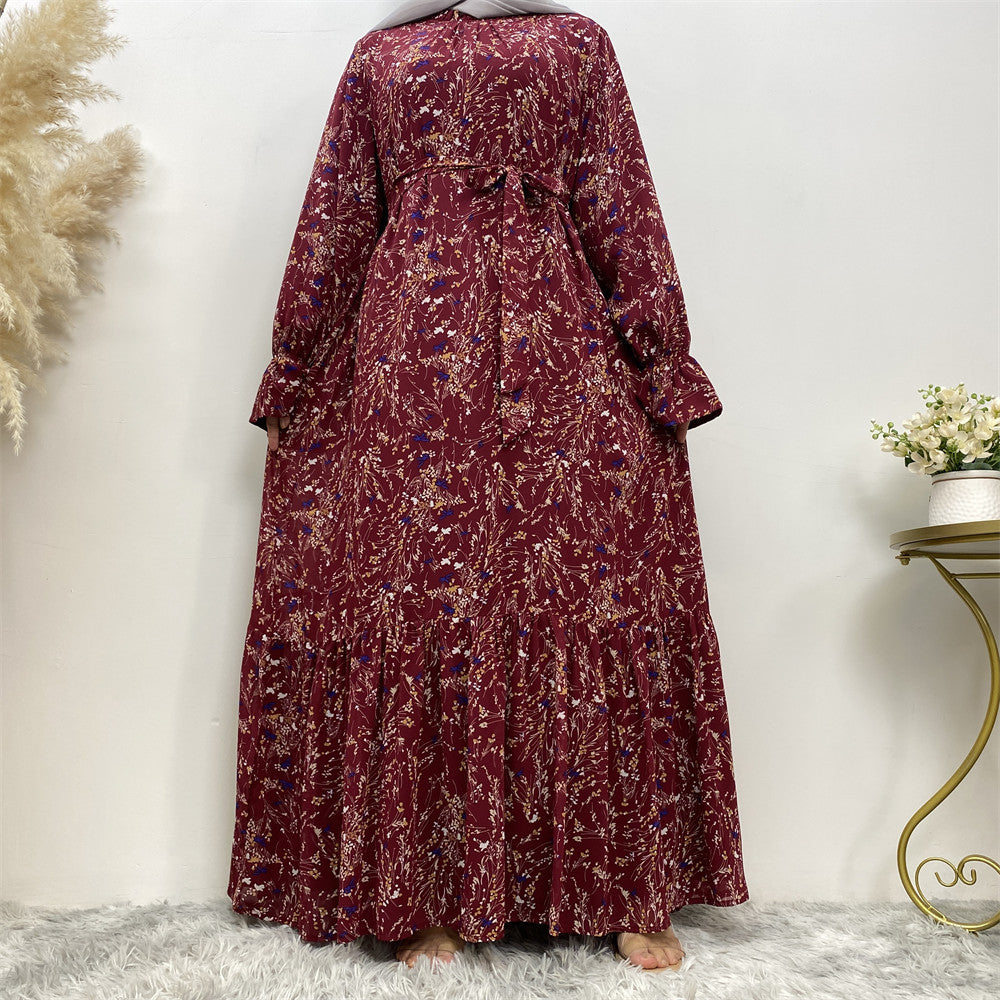 6434 printed floral chiffon abaya dress