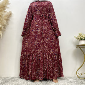 6434 printed floral chiffon abaya dress