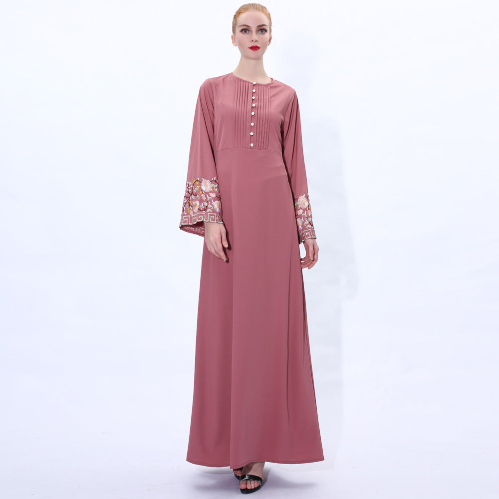 91202 Embroidered flared sleeve muslim dress