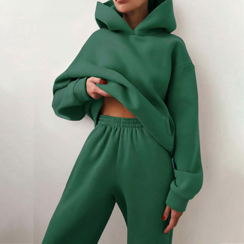 21660  Fashion Sporty Plain Hooded Sweatshirt Casual Set Abaya