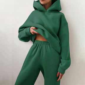 21660  Fashion Sporty Plain Hooded Sweatshirt Casual Set Abaya