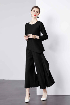 NRJ-610#19094 Pleated irregular trousers and nine-quarter sleeve bottoming shirt suit