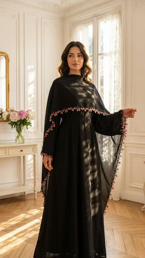 LR1355  Contrast Lace Trim Patchwork Dress and Hijab Two Piece Set