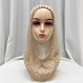 2133-895  Crystal-studded Shiny Thread Breathable Hollow-out Hijab Cap