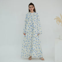 LR1067  Printed Chiffon Lined Open Abaya + Hijab Set