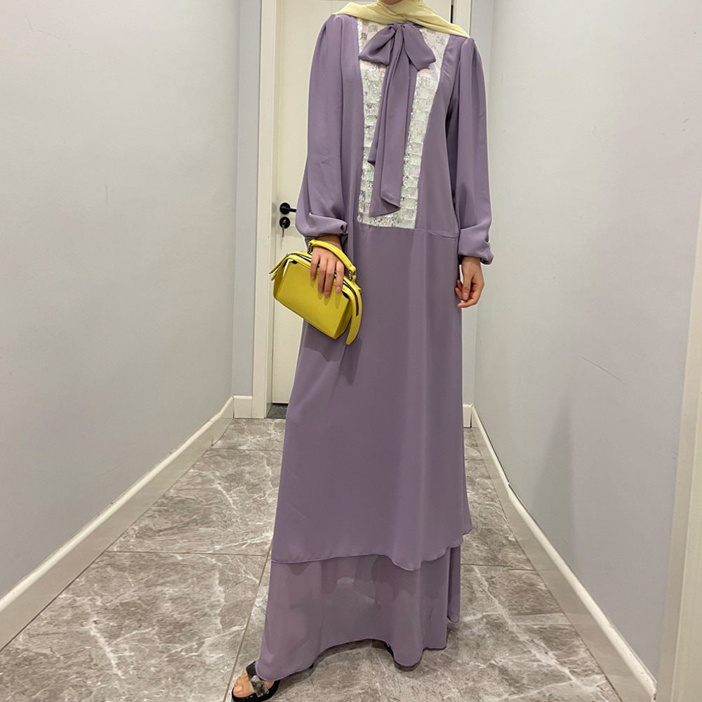 1338 chiffon sequin muslim abaya long dress