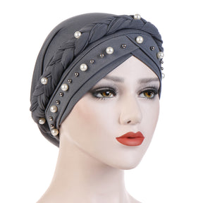 TJM-短辫大小珠 pearl hijab turban hat