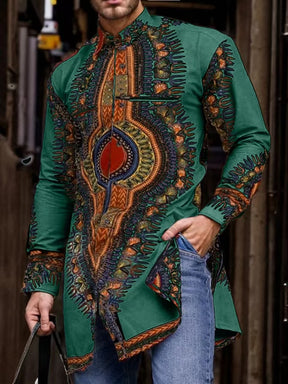 944723  Ethnic style digital printed shirt mid-length shirt men's robes  abaya