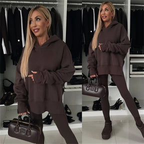 M80070  Women's Plain Printed Hooded Sweatsuit Autumn Winter Set