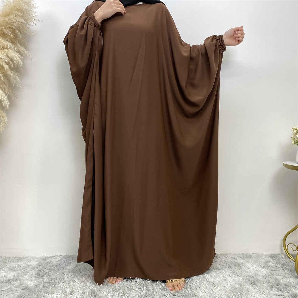 6689 plain Batwing sleeve muslim abaya dress