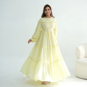 LR1161  Long Sleeve Tiered Ruffle Double Layer Dress