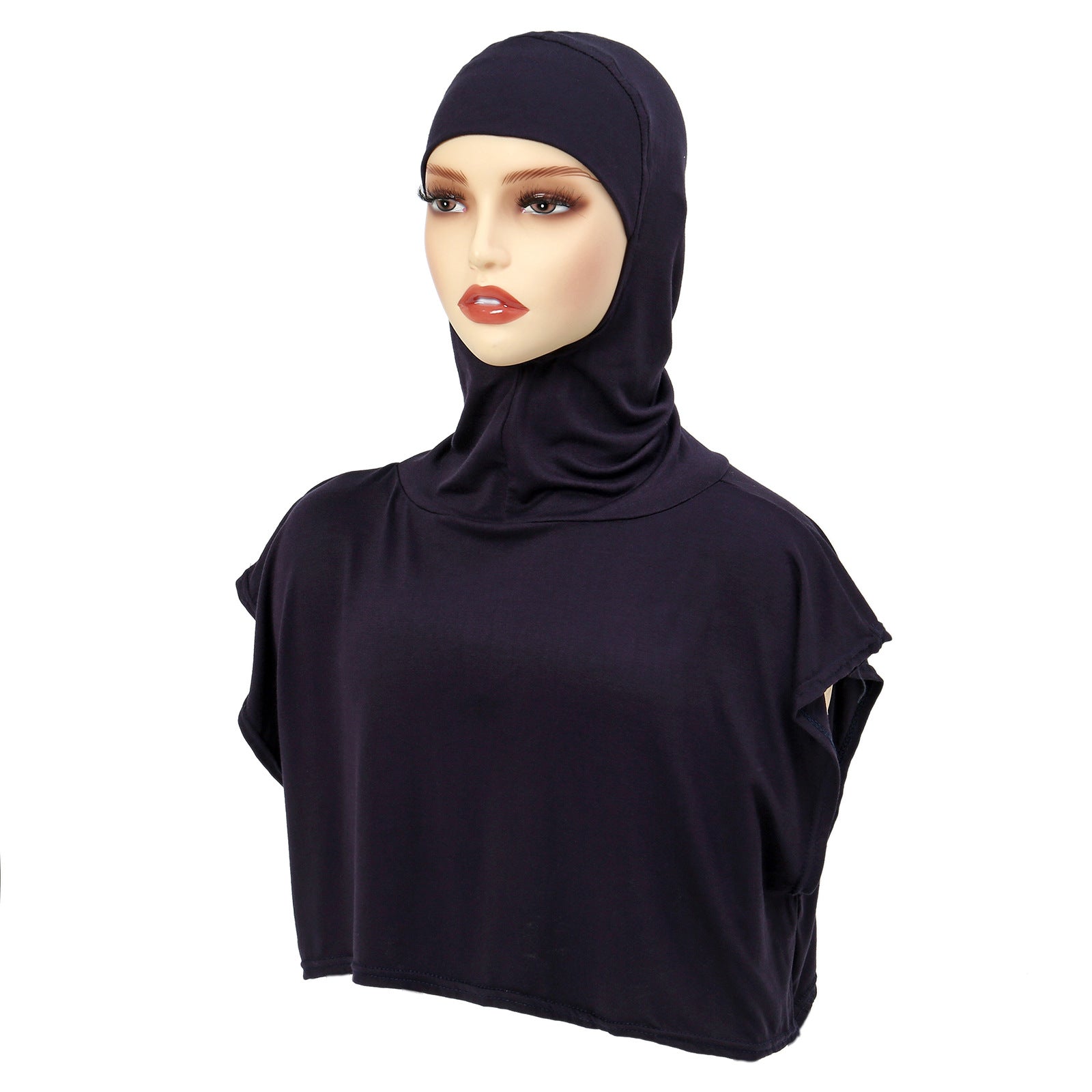 8227 Solid color one-piece hat Muslim headscarf with fake collar Pullover hat