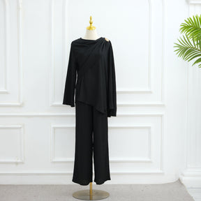 LR1034  Women's Plain Button Cardigan & Pants Two-Piece Set