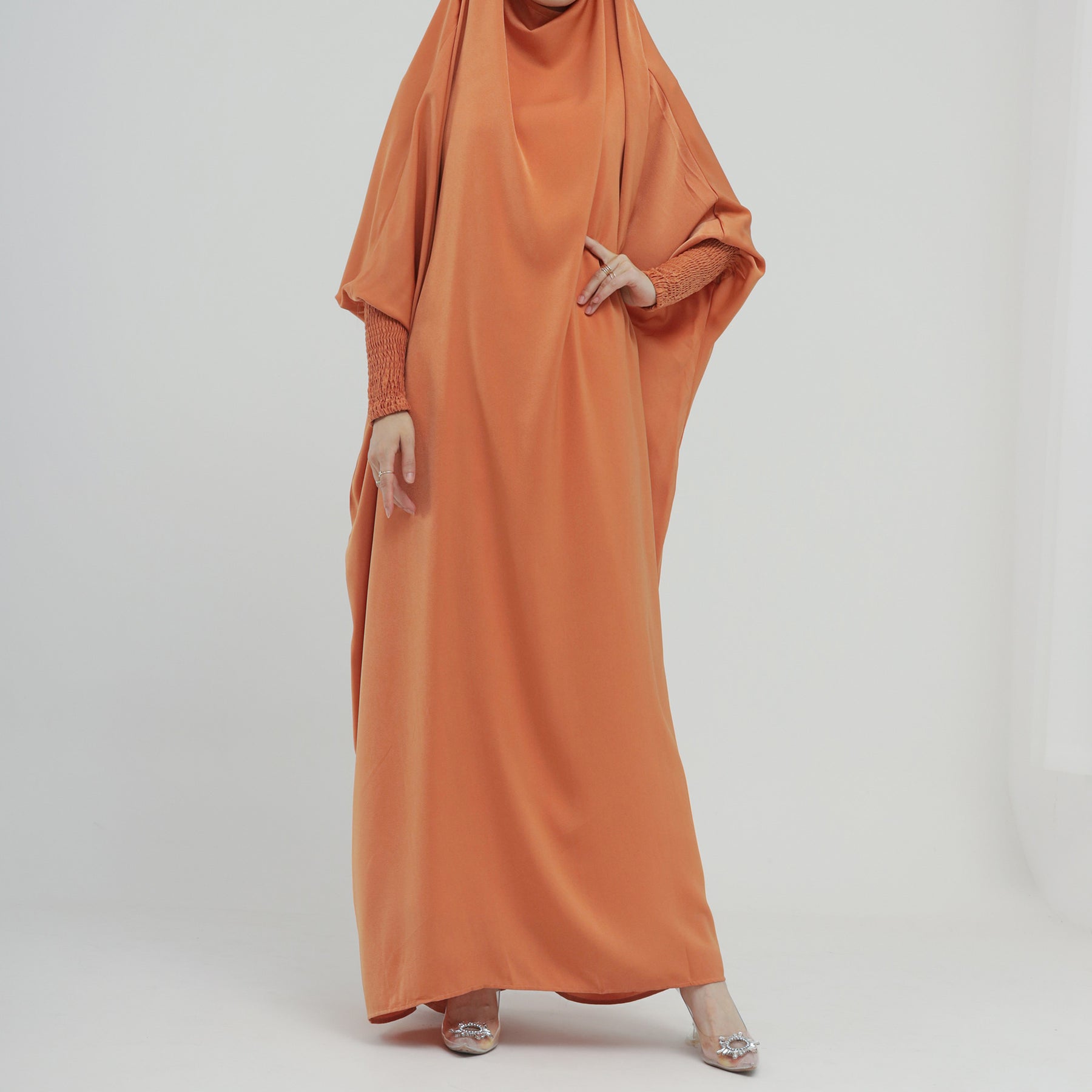 LR484   Plain plus size hijab-integrated dress