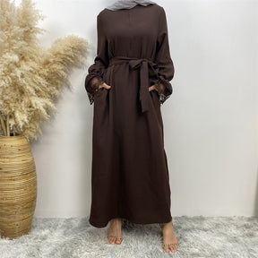 6723 plain Lace cuff abaya