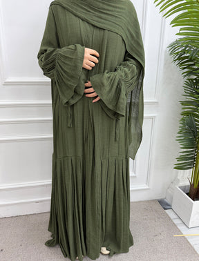 LR1139  Pleated cardigan with lining + hijab 2-piece set