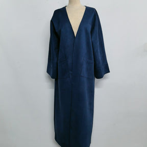24891#  Fall Winter Plain Suede-Texture Open Abaya