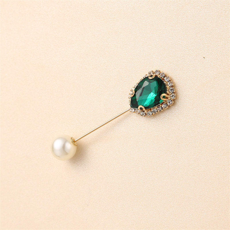 55646  Crystal Brooch with Colorful Zircon Gemstones, Long Pin