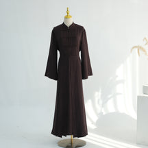 LR1124  Plain Solid Polyester Tie-Front Open Abaya Cardigan + Inner 2-Piece Set