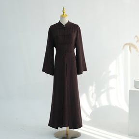 LR1124  Plain Solid Polyester Tie-Front Open Abaya Cardigan + Inner 2-Piece Set