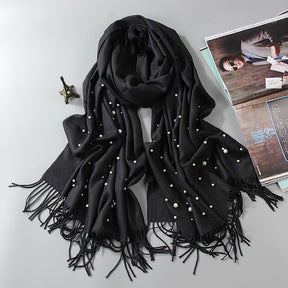BR001  Plain Faux Cashmere Beaded Scarf
