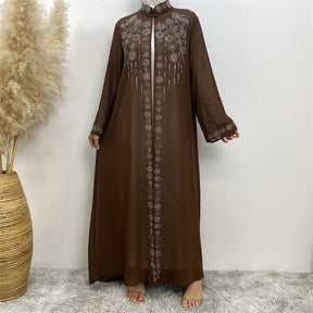 6740 stamping rhinestone muslim abaya cardigan dress