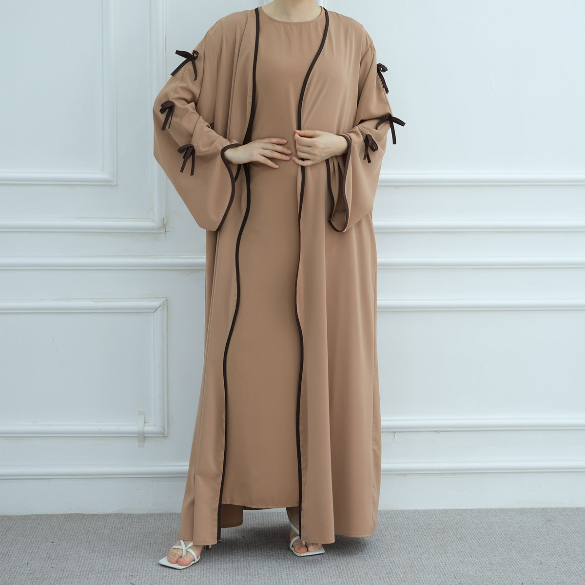 LR962+LR1003 Plain Bow Abaya Dress Set