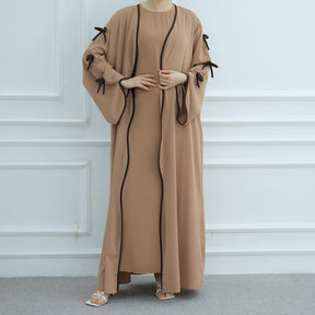 LR962+LR1003 Plain Bow Abaya Dress Set