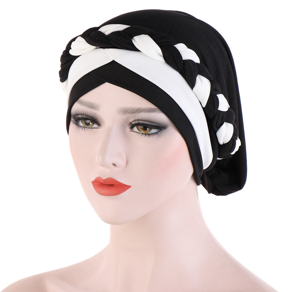 TJM-双色短辫 Double color milk silk hijab turban hat