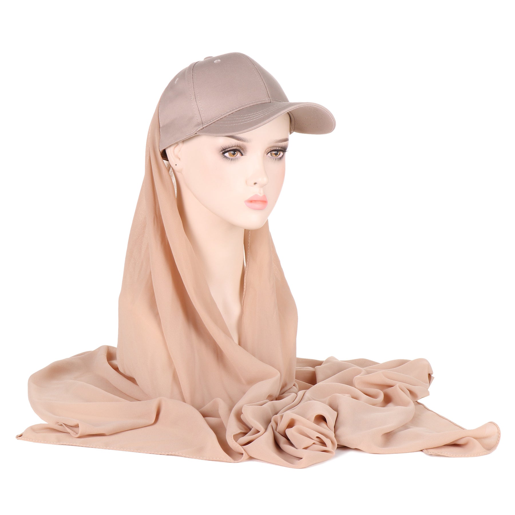 ER01  Solid color pearl scarf and cotton sports wind baseball cap One 2-piece cover scarf and hat instant hijab sport hijab