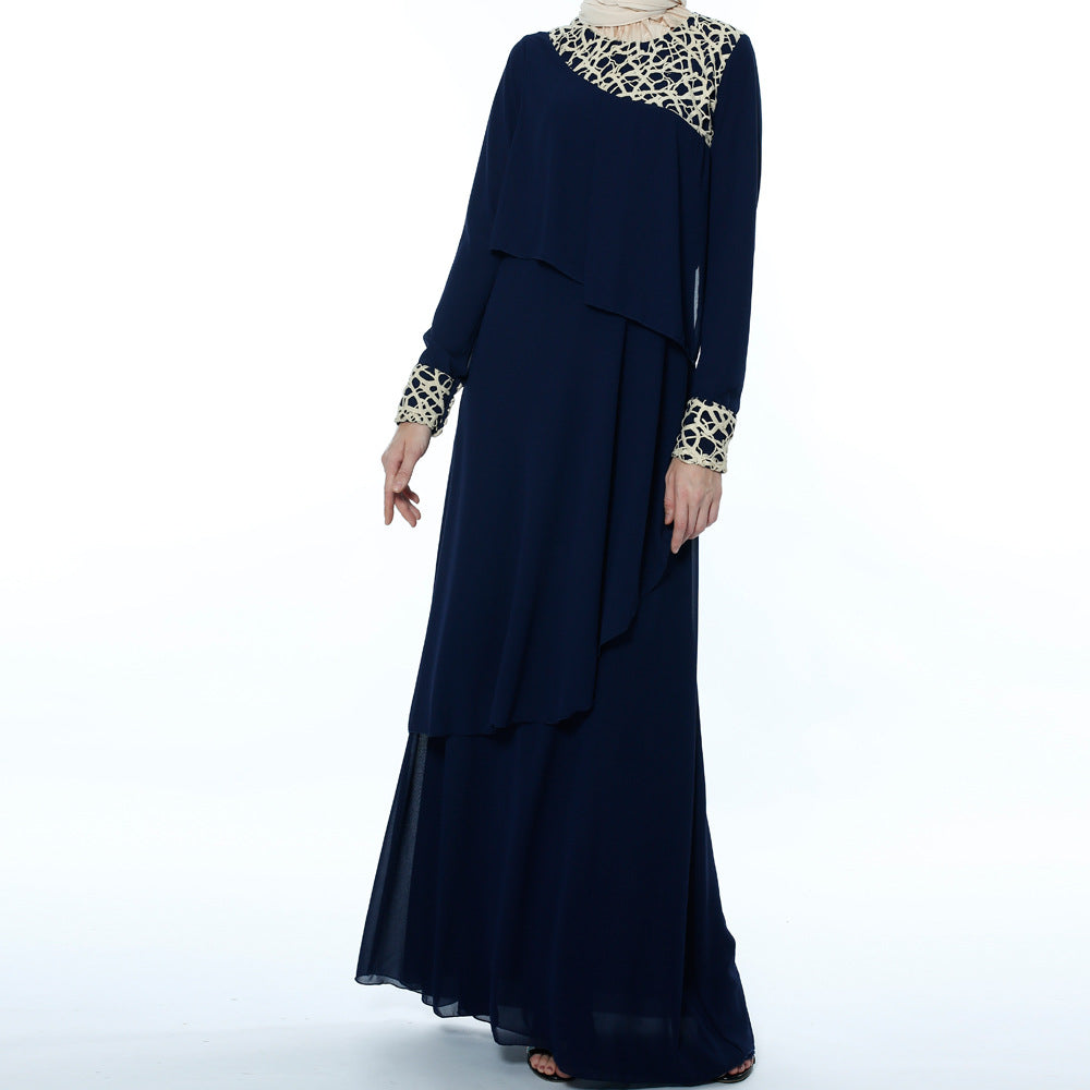 9730 Lace stitching chiffon muslim abaya dress