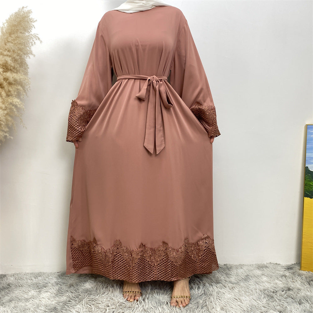 6708 plain splicing lace edge abaya