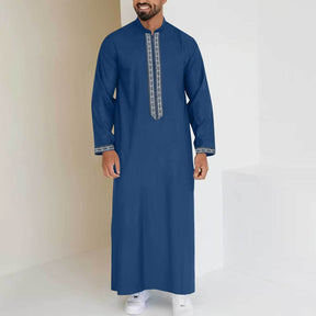 066  Simple long men's stand collar zipper abaya