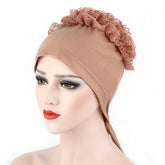 TJM-蕾丝盘花 plain lace flower hijab turban hat