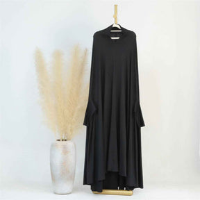 LR628  Solid Color Plus Size Dress with Flowing Batwing Sleeves